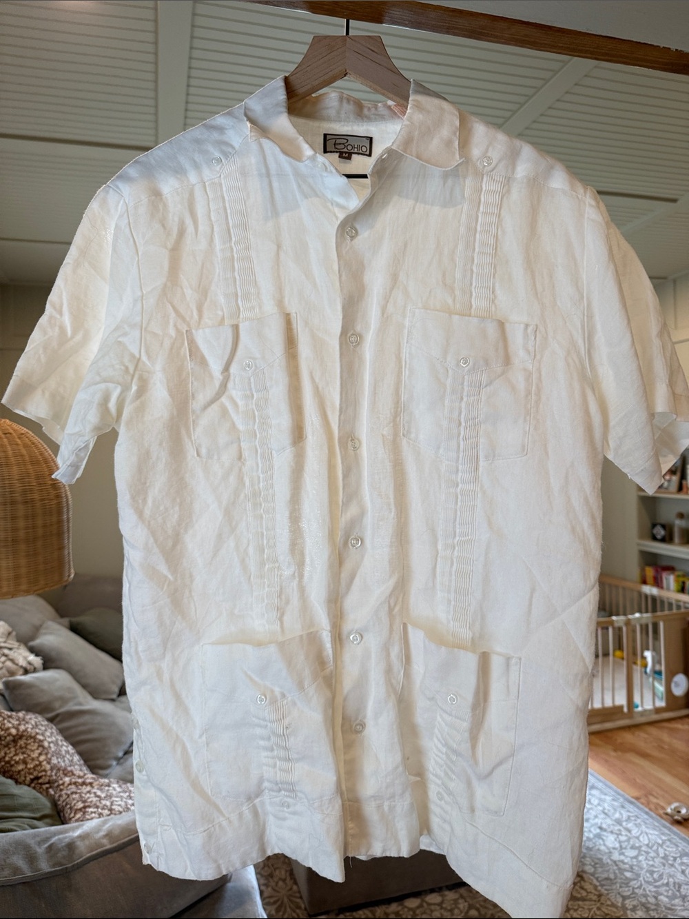 Men's White Short-Sleeve Casual Button-Down Shirt by Boho